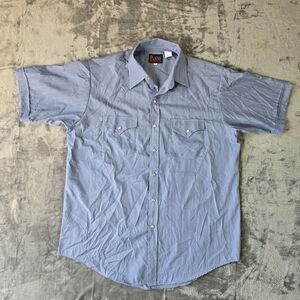 Plains Western Wear Pearl Snap Button Up Shirt Size Large Blue